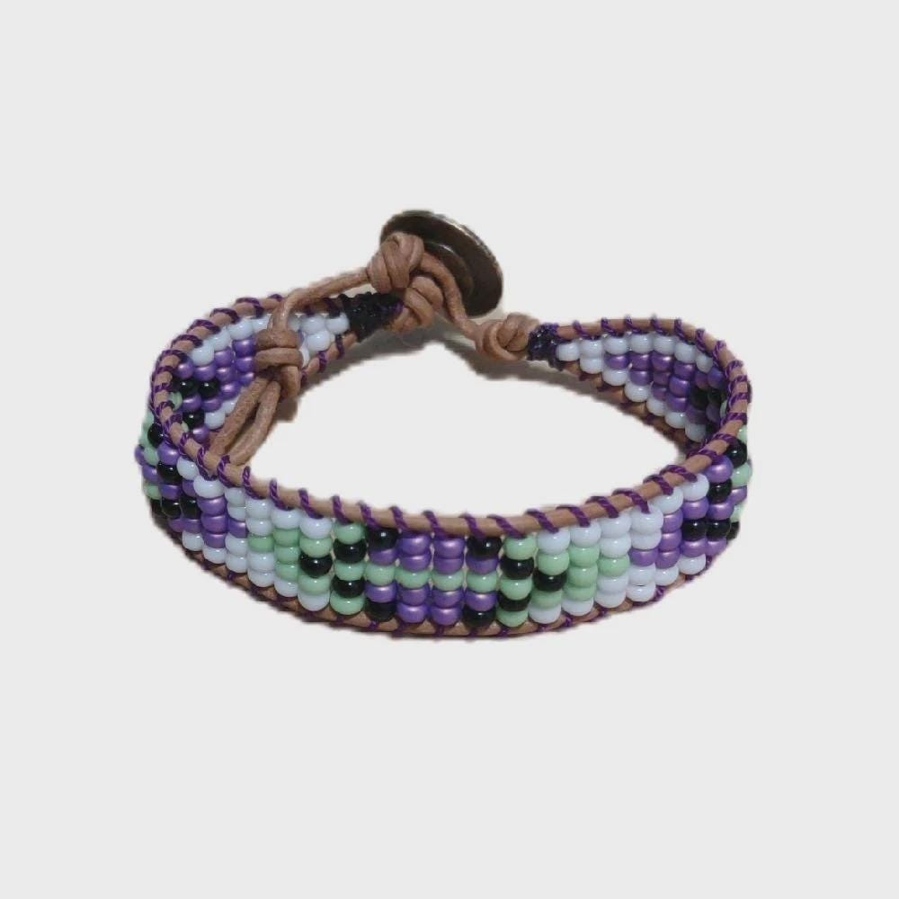 Boho Geometric Seed Bead Bracelet Black Purple Green White